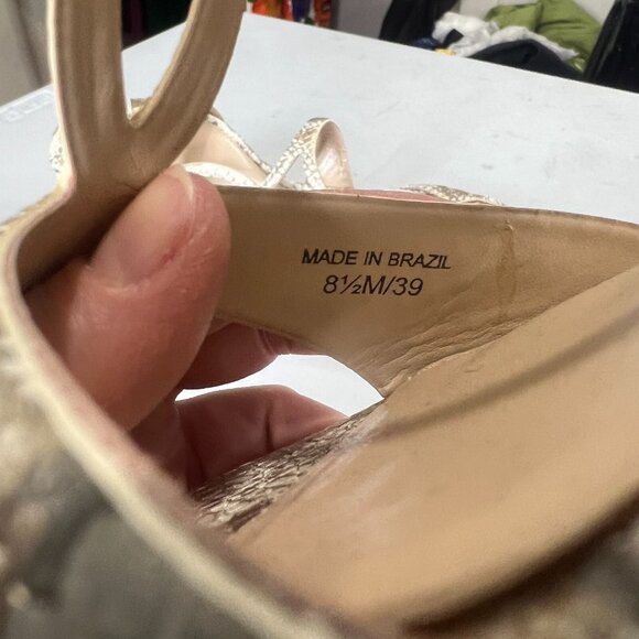 Vince Camuto Payto Gold White Leather Snake Pattern Strappy Heels Womens 8.5 39 - Picture 7 of 10